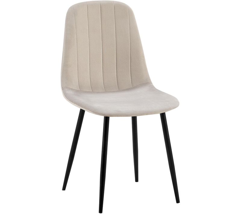 Chaise De Salle à Manger X1 Design Moderne Coutures Verticales Velours Gris Et Pieds En Métal Noir
