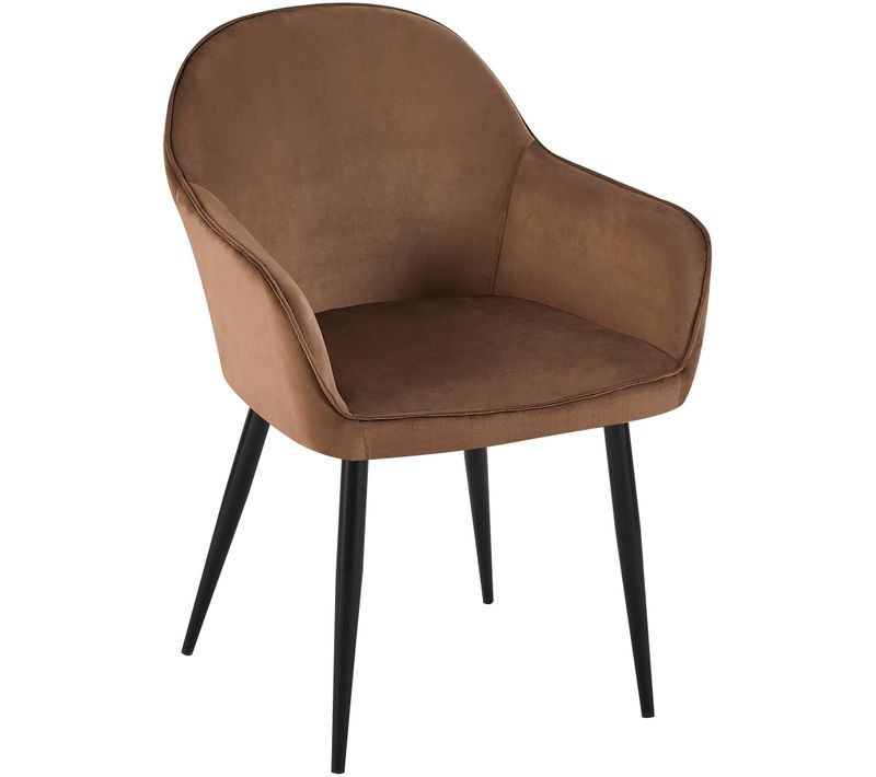 Chaise De Salle à Manger X1 Moderne Et Confortable En Velours Marron Et Pieds En Métal Noir 10_000