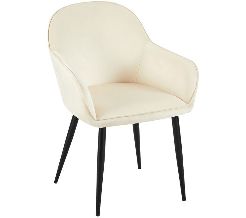 Chaise De Salle à Manger X1 Moderne Et Confortable En Velours Crème Et Pieds En Métal Noir 10_0001