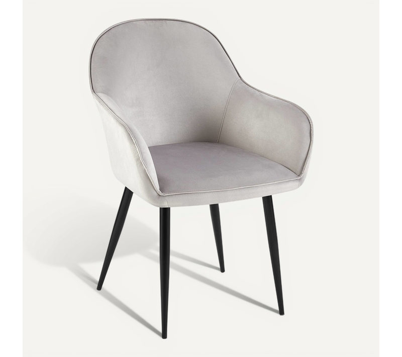 Chaise De Salle à Manger X1 Moderne Et Confortable En Velours Gris Et Pieds En Métal Noir 10_00019