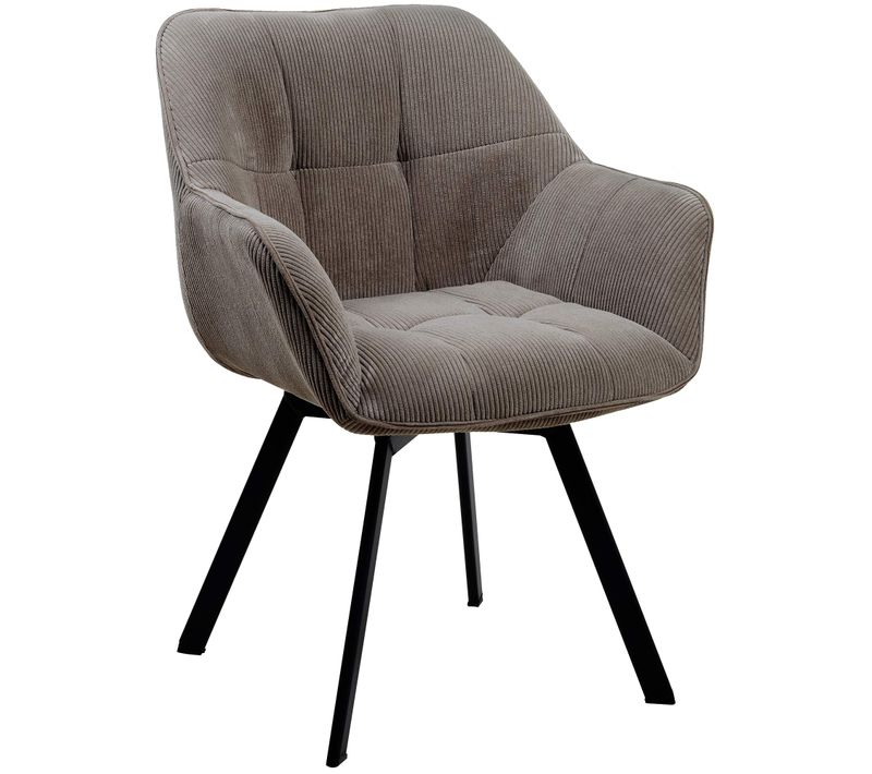 Chaise De Salle à Manger Assise Pivotante Confortable En Velours Côtelé Marron Et Métal Noir 10_00