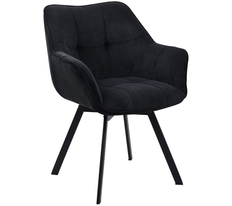 Chaise De Salle à Manger Assise Pivotante Confortable En Velours Côtelé Noir Et Métal Noir 10_000