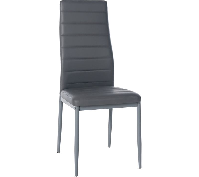 Chaise De Salle à Manger X1 Design Simple En Pvc Gris Avec Couture Décorative Cadre En Métal Gris