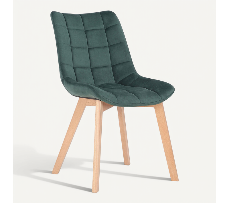 Chaise De Salle à Manger X1 Rembourrage Généreux En Velours Vert Piètement En Bois 10_0002084