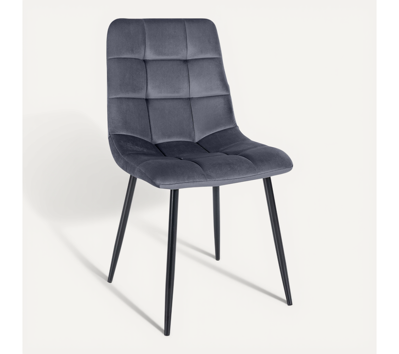 Chaise De Salle à Manger X1 Coutures Décoratives Carrées En Tissu Velours Gris Foncé Et Métal Noir