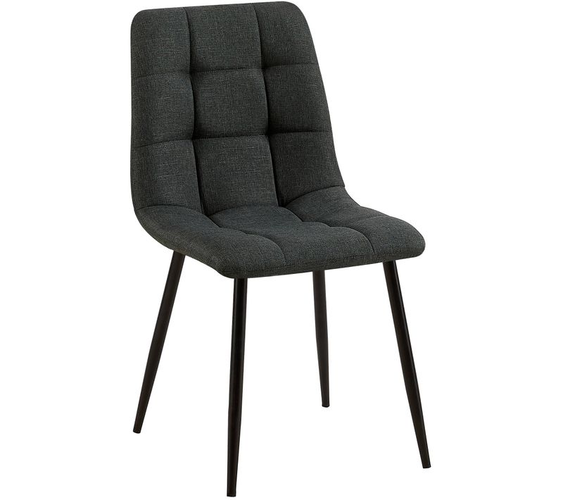 Chaise De Salle à Manger X1 Coutures Décoratives Carrées En Tissu Gris Foncé Et Métal Noir 10_0002