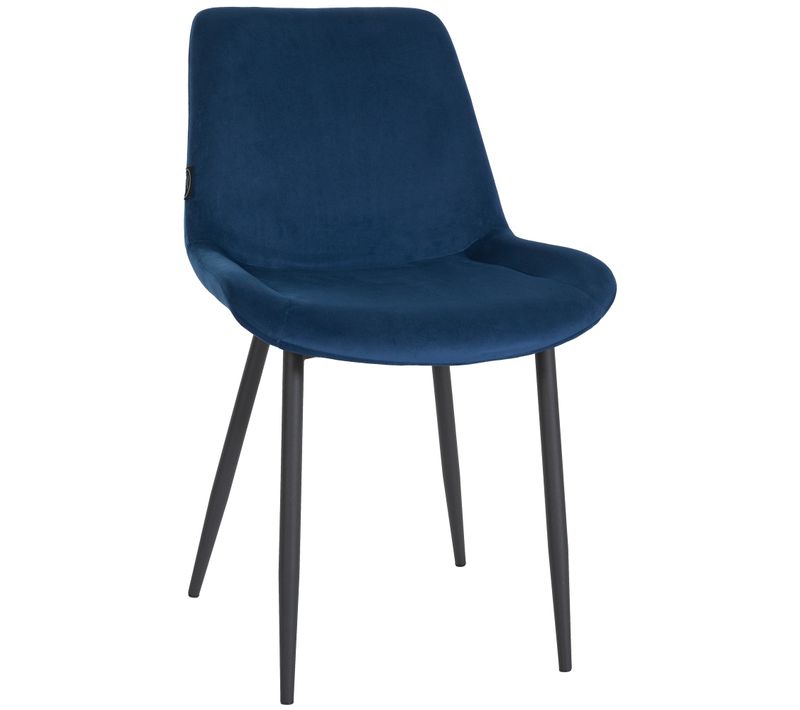 Chaise De Salle à Manger Design Moderne Assise En Velours Bleu Et Pieds En Métal Noir 10_0002154