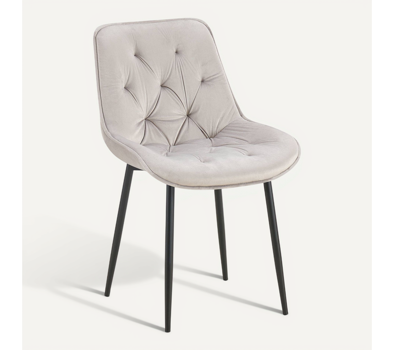 Chaise De Salle à Manger X1 Assise Et Dossier Capitonné En Velours Gris Et Métal Noir 10_0002165