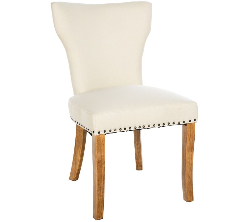 Chaise De Salle à Manger X1 Boutons Décoratifs En Tissu Crème Et Pieds En Bois Marron Clair 10_000