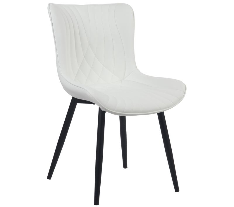 Chaise De Salle à Manger X1 Coutures Décoratives En Pvc Blanc Et Pieds En Métal Noir 10_0002179