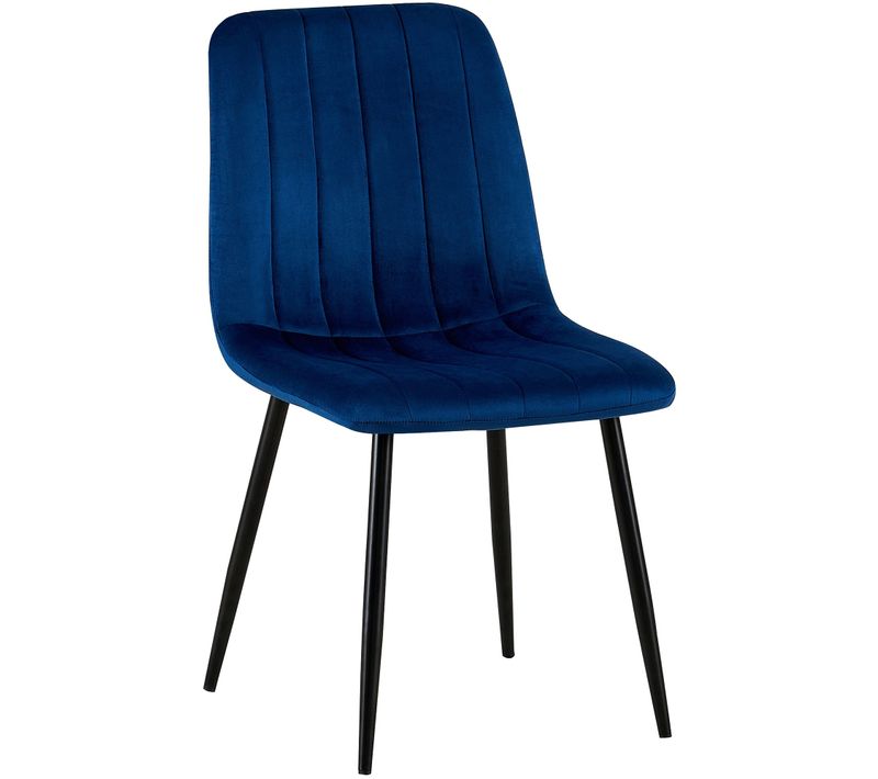 Chaise De Salle à Manger X1 Coutures Décoratives Verticales Assise En Tissu Velours Bleu Pieds En
