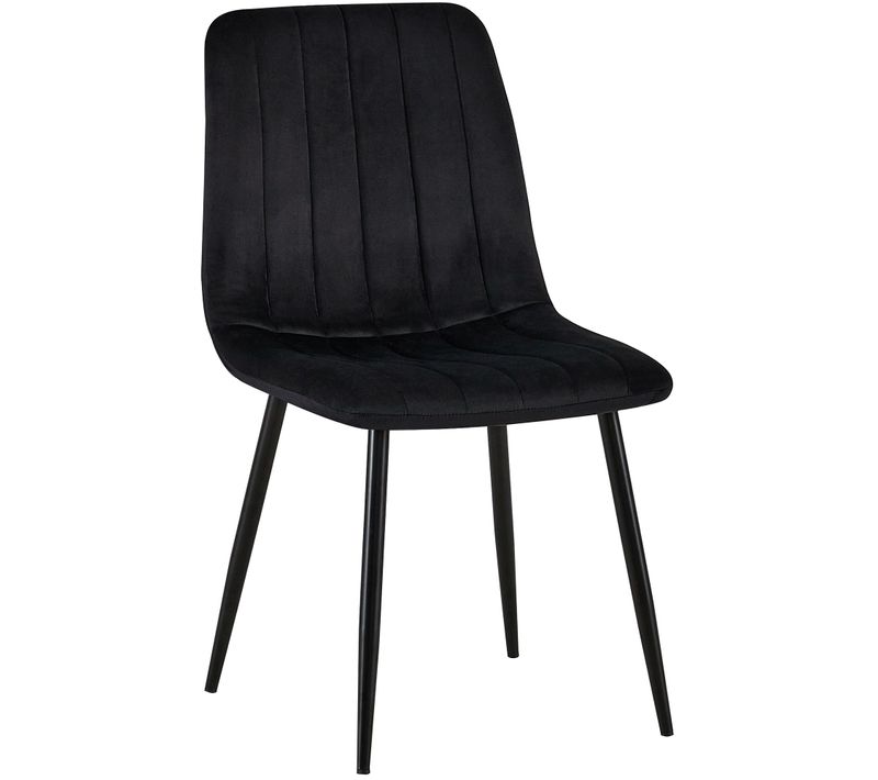 Chaise De Salle à Manger X1 Coutures Décoratives Verticales Assise En Tissu Velours Noir Pieds En