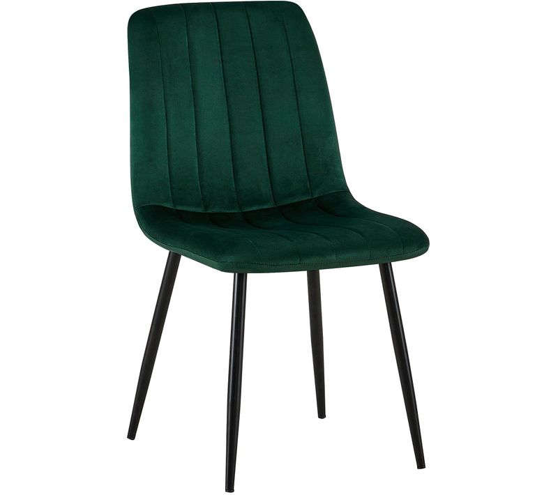 Chaise De Salle à Manger X1 Coutures Décoratives Verticales Assise En Velours Vert Pieds En Métal