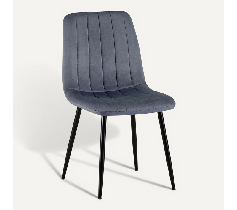 Chaise De Salle à Manger X1 Coutures Décoratives Verticales Assise En Tissu Velours Gris Foncé Pie