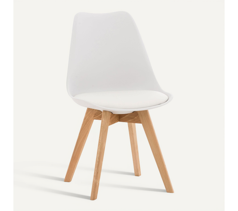 Chaise De Salle à Manger X1 Design Scandinave En Plastique Et Pvc Blanc Et Pieds En Bois Clair 10_