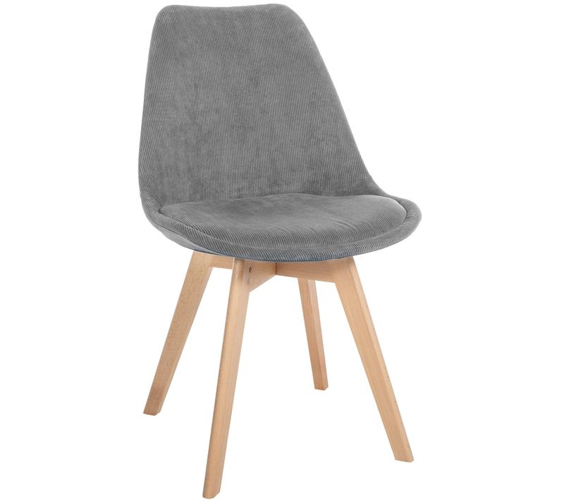 Chaise De Salle à Manger X1 Design Scandinave En Velours Côtelé Gris Et Pieds En Bois Clair 10_000
