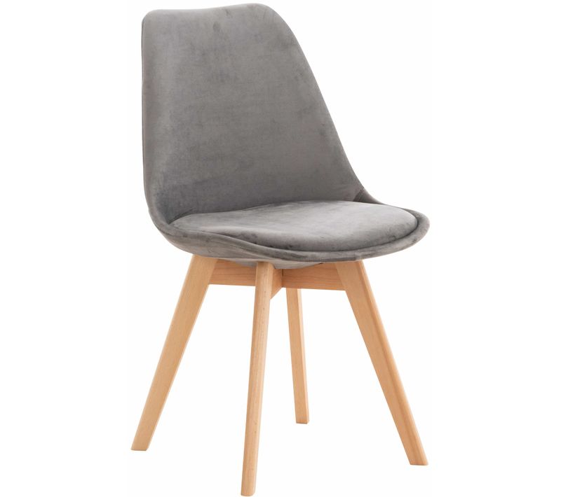Chaise De Salle à Manger X1 Design Scandinave En Velours Gris Et Pieds En Bois Clair 10_0002283
