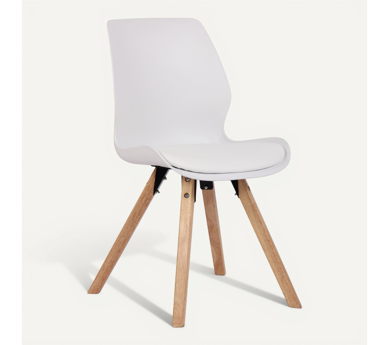 Chaise De Salle à Manger X1 Design Scandinave En Plastique Et Pvc Blanc Et Pieds En Bois Carrés Cl