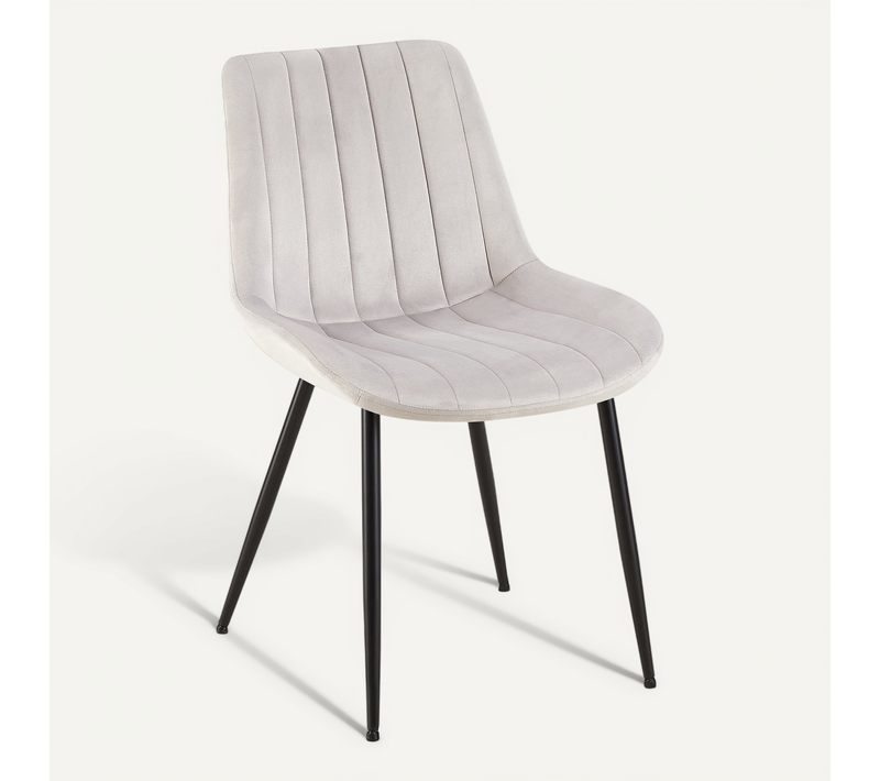 Chaise De Salle à Manger X1 En Velours Gris Clair Avec Coutures Verticales Piètement En Métal Noir