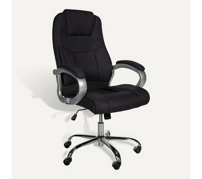 Fauteuil De Bureau Ergonomique Est Confortable En Tissu Noir Et Métal Chromé 10_0002386
