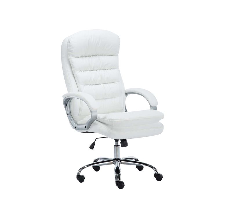 Fauteuil De Bureau Sur Roulettes Avec Mécanisme De Bascule Jusqu'à 235 Kg En Pvc Blanc Et Métal