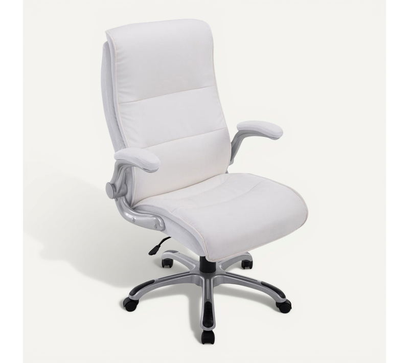 Fauteuil De Bureau Sur Roulettes Confortable Hauteur Réglable En Pvc Blanc Et Plastique 10_0002407