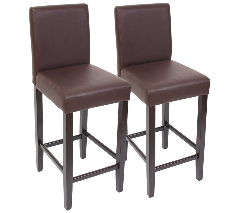 2x Tabourets De Bar Chaise De Comptoir En Synthétique Marron Pieds En Bois Foncé 04_0000097