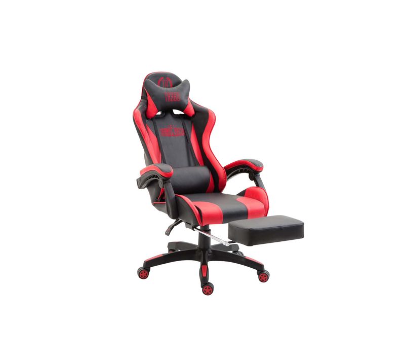 Fauteuil De Bureau Repose-pieds Télescopique Design Sportif Gamer En Pvc Noir / Rouge Et Plastique