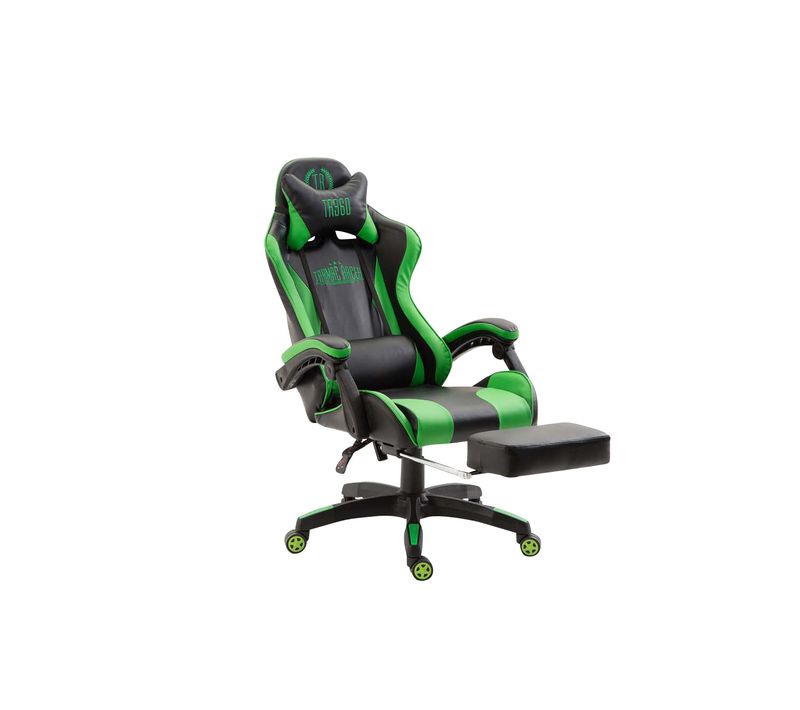 Fauteuil De Bureau Repose-pieds Télescopique Design Sportif Gamer En Pvc Noir / Vert Et Plastique