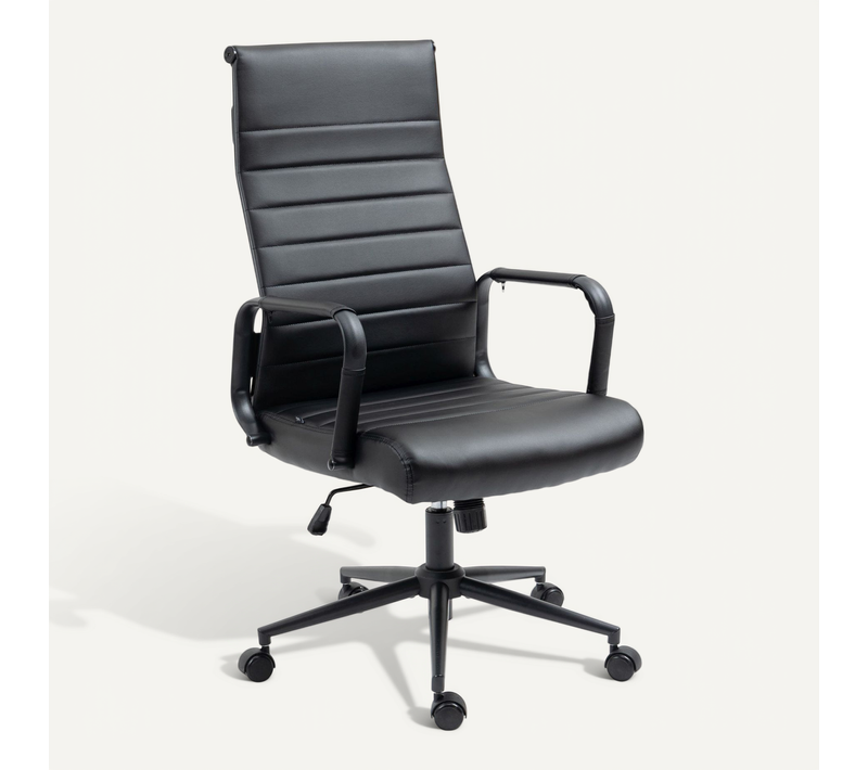 Fauteuil De Bureau Avec Accoudoirs Siège Pivotant Mécanisme à Bascule En Pvc Noir 10_0002514