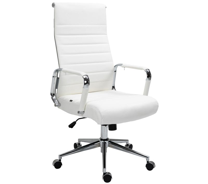 Fauteuil De Bureau Avec Accoudoirs Siège Pivotant Mécanisme à Bascule En Cuir Véritable Blanc 10_0