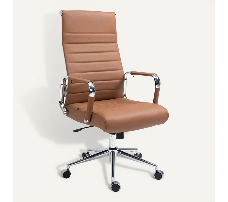 Fauteuil De Bureau Avec Accoudoirs Siège Pivotant Mécanisme à Bascule En Cuir Véritable Marron Cla