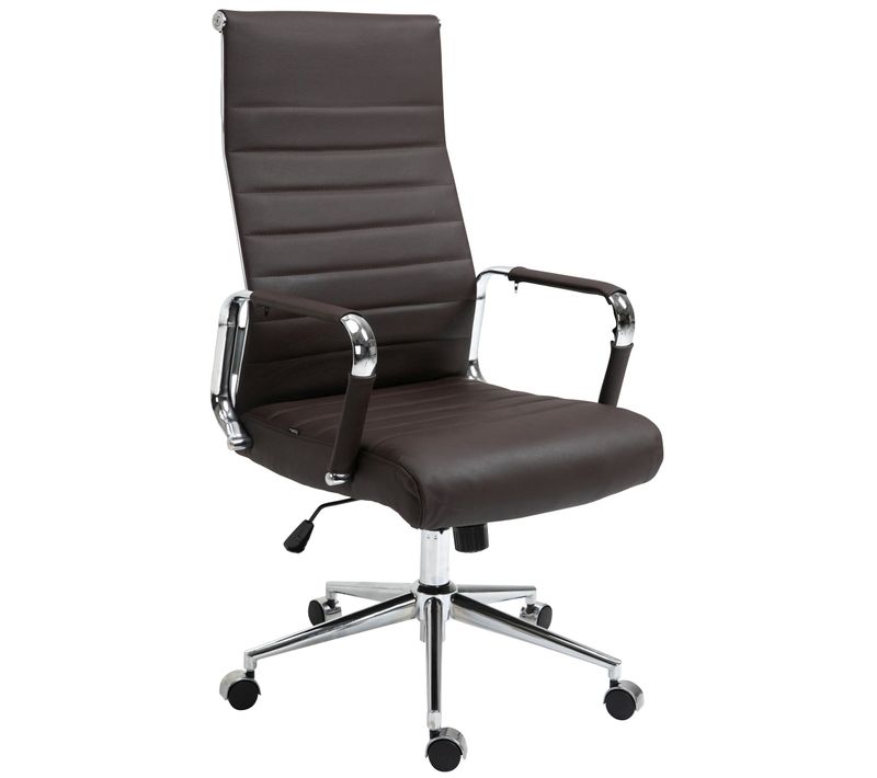 Fauteuil De Bureau Avec Accoudoirs Siège Pivotant Mécanisme à Bascule En Cuir Véritable Marron 10_