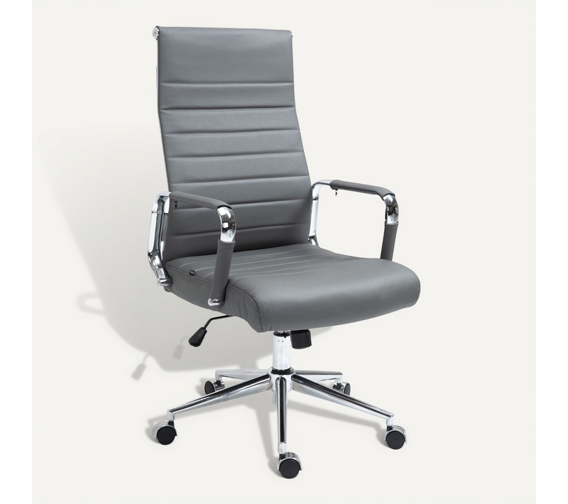 Fauteuil De Bureau Avec Accoudoirs Siège Pivotant Mécanisme à Bascule En Cuir Véritable Gris 10_00