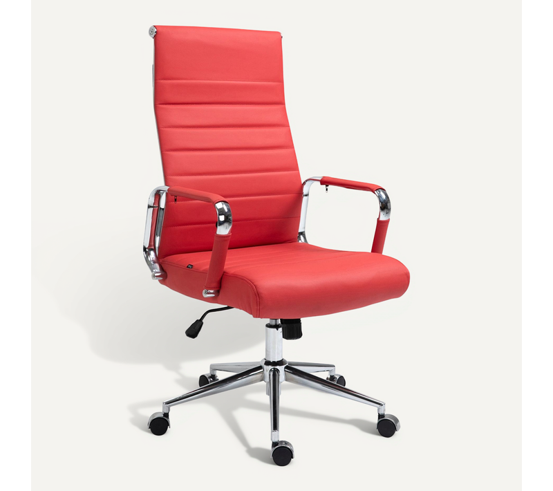 Fauteuil De Bureau Avec Accoudoirs Siège Pivotant Mécanisme à Bascule En Cuir Véritable Rouge 10_0