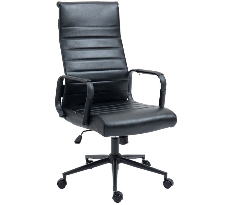 Fauteuil De Bureau Avec Accoudoirs Siège Pivotant Mécanisme à Bascule En Cuir Véritable Noir