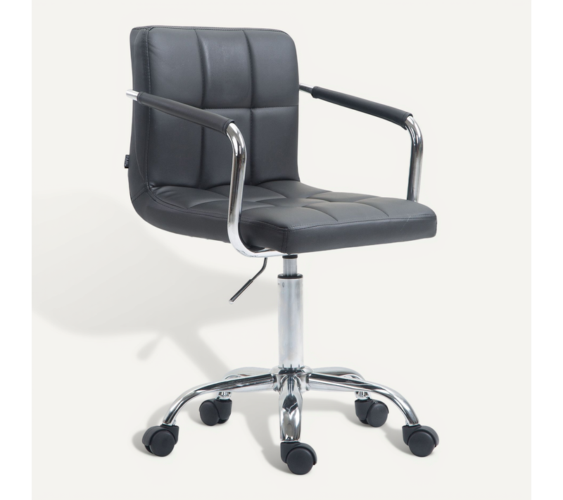 Chaise De Bureau Sur Roulettes Hauteur Réglable En Pvc Gris Et Métal Chromé 10_0002540