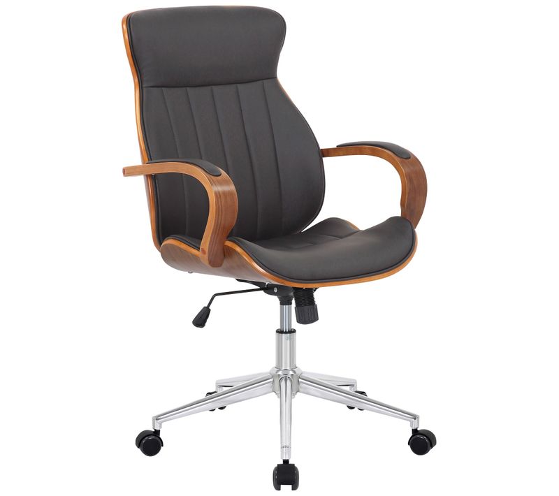 Fauteuil De Bureau Avec Accoudoirs Cadre Robuste En Bois Courbé Couleur Noyer Pvc Marron Et Métal