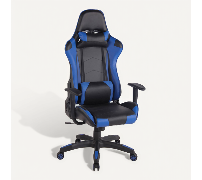 Fauteuil De Bureau Design Sportif Mécanisme D'inclinaison Coussins En Pvc Noir / Bleu 10_0002550