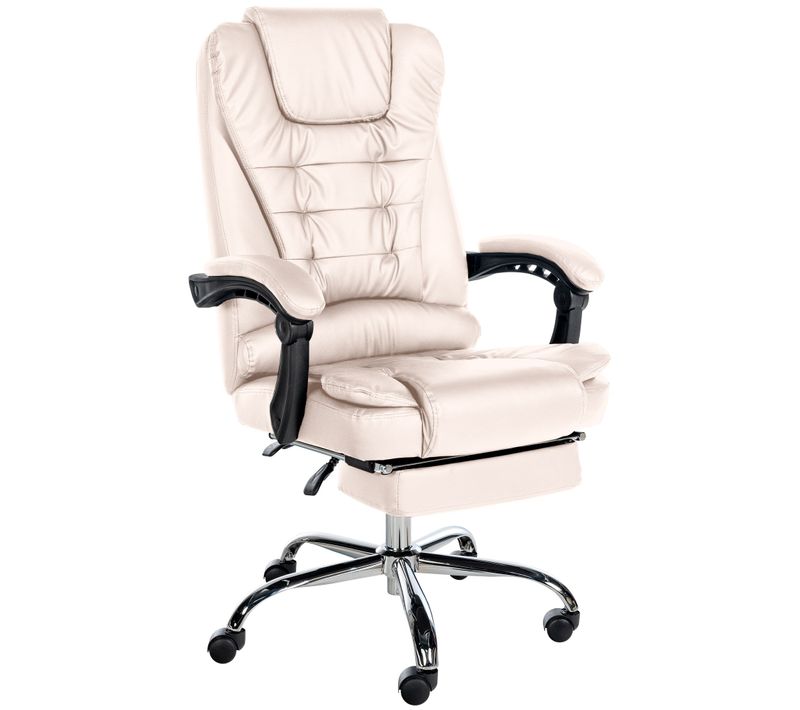 Fauteuil De Bureau Ergonomique Généreusement Rembourrée Avec Repose-pieds En Pvc Crème Et Métal Ch
