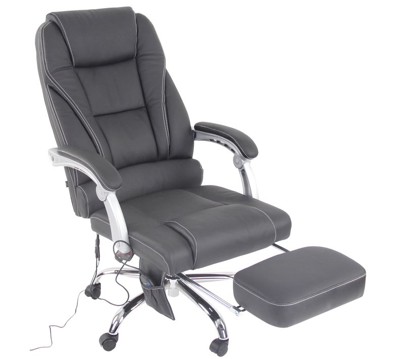 Fauteuil De Bureau Avec Fonction Massage Et Repose-pieds Ajustables En Véritable Cuir Noir 10_0002