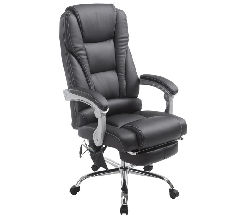 Fauteuil De Bureau Avec Fonction Massage Repose-pieds Dossier Inclinable En Pvc Noir 10_0002577