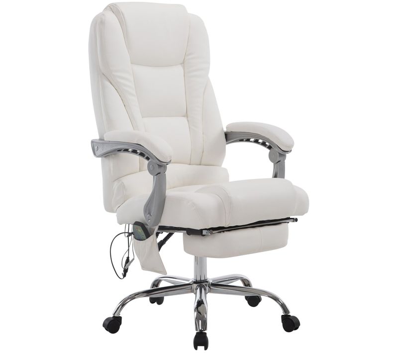 Fauteuil De Bureau Avec Fonction Massage Repose-pieds Dossier Inclinable En Pvc Blanc 10_0002582