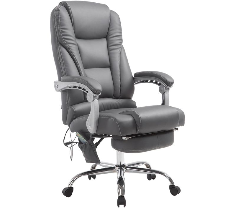 Fauteuil De Bureau Avec Fonction Massage Repose-pieds Dossier Inclinable En Pvc Gris 10_0002584