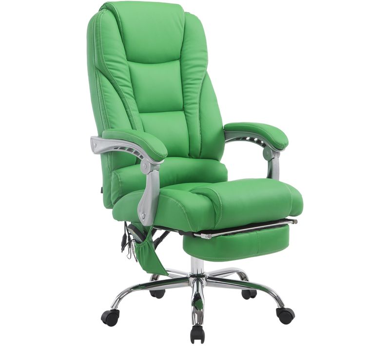 Fauteuil De Bureau Avec Fonction Massage Repose-pieds Dossier Inclinable En Pvc Vert 10_0002585
