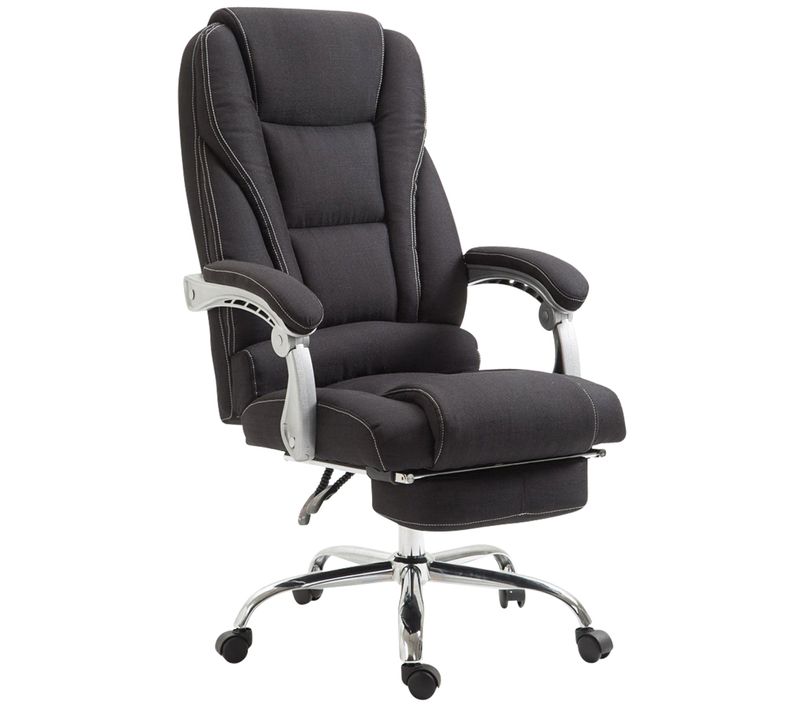 Fauteuil De Bureau Sur Roulettes Avec Repose-pieds Et Hauteur Ajustable Pivotant En Tissu Noir 10_