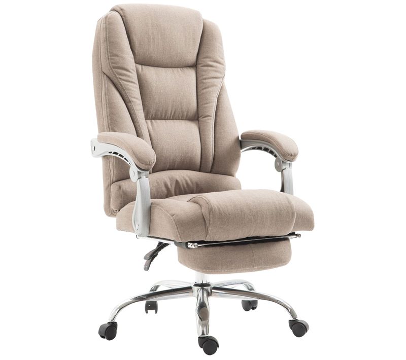 Fauteuil De Bureau Sur Roulettes Avec Repose-pieds Et Hauteur Ajustable Pivotant En Tissu Taupe 10