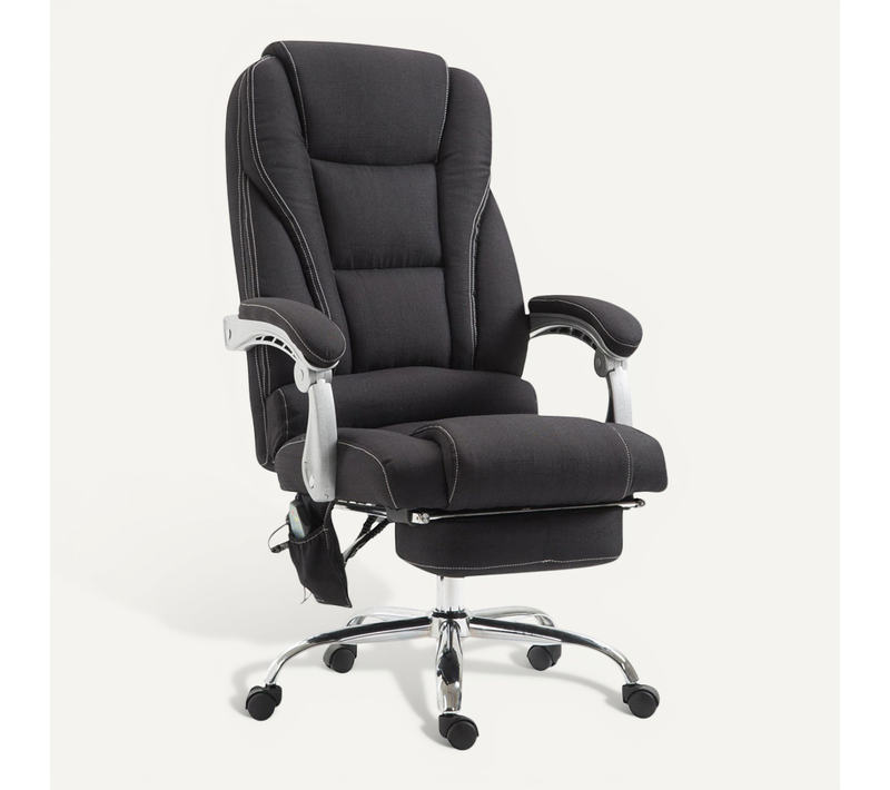 Fauteuil De Bureau Avec Fonction Massage Et Repose-pieds Ajustables En Tissu Noir 10_0002592