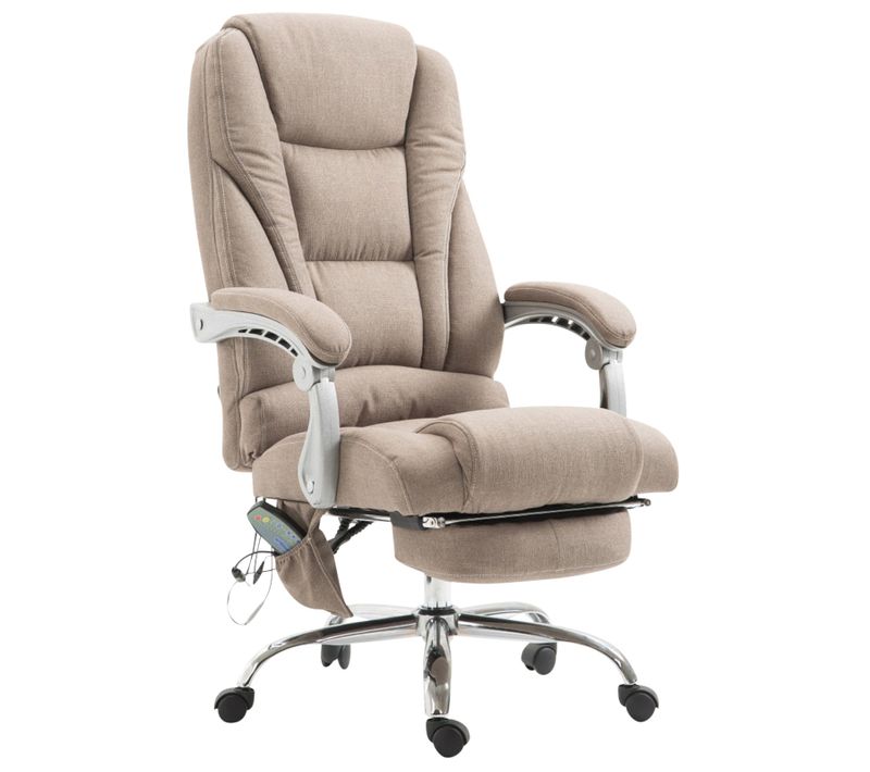 Fauteuil De Bureau Avec Fonction Massage Et Repose-pieds Ajustables En Tissu Taupe 10_0002593
