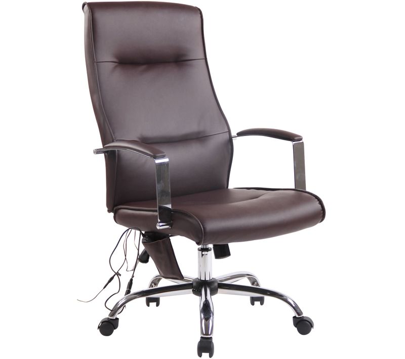 Fauteuil De Bureau Sur Roulettes Fonction Massage Mécanisme De Balance En Pvc Marron 10_0002605